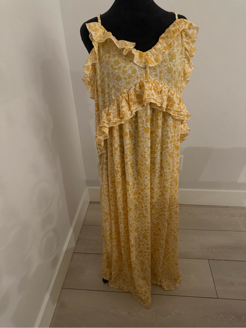 Old Navy Yellow Floral Ruffle Maxi Dress with Spaghetti Straps